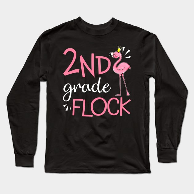 Flamingo Back To School 2nd Second Grade Flock Long Sleeve T-Shirt by Elliottda